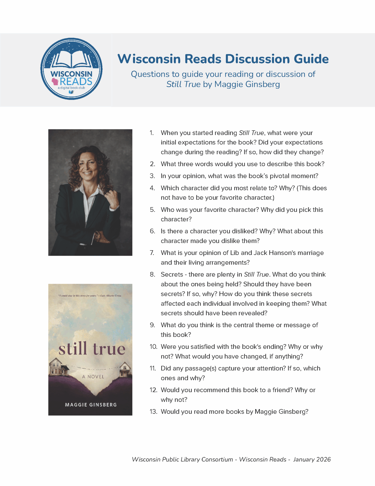 Wisconsin Reads Discussion Guide for Still True by Maggie Ginsberg